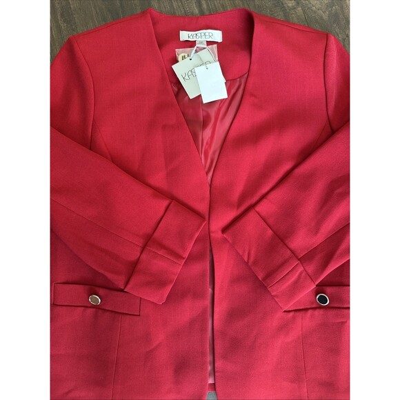 Kasper Women's Cuffed Open-Front Collarless Formal Jacket Blazer Fire Red 8P - Picture 6 of 7